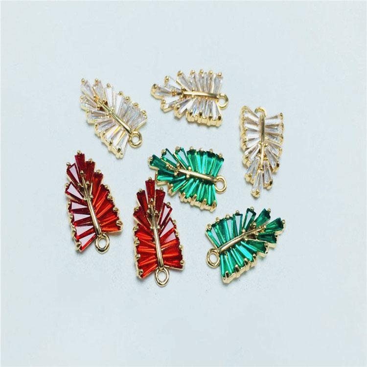 CZ Pave Leaf Charm, Cubic Zircon Crystal Leaf Pendant, CZ Earring Charms,  Gold Plated Brass Earring Charms, Jewelry Findings ZR011-F214