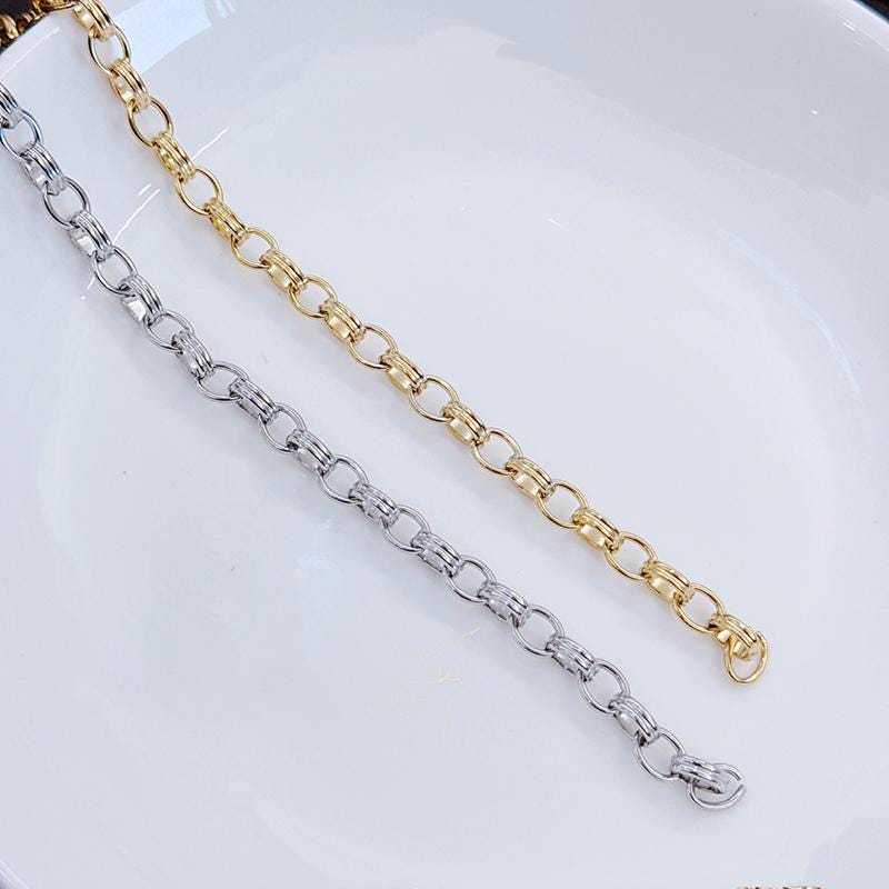 18K Gold Link Chain, Handmade DIY Accessories, 316L Stainless Steel, Sold in 0.5 Meter, ZD010