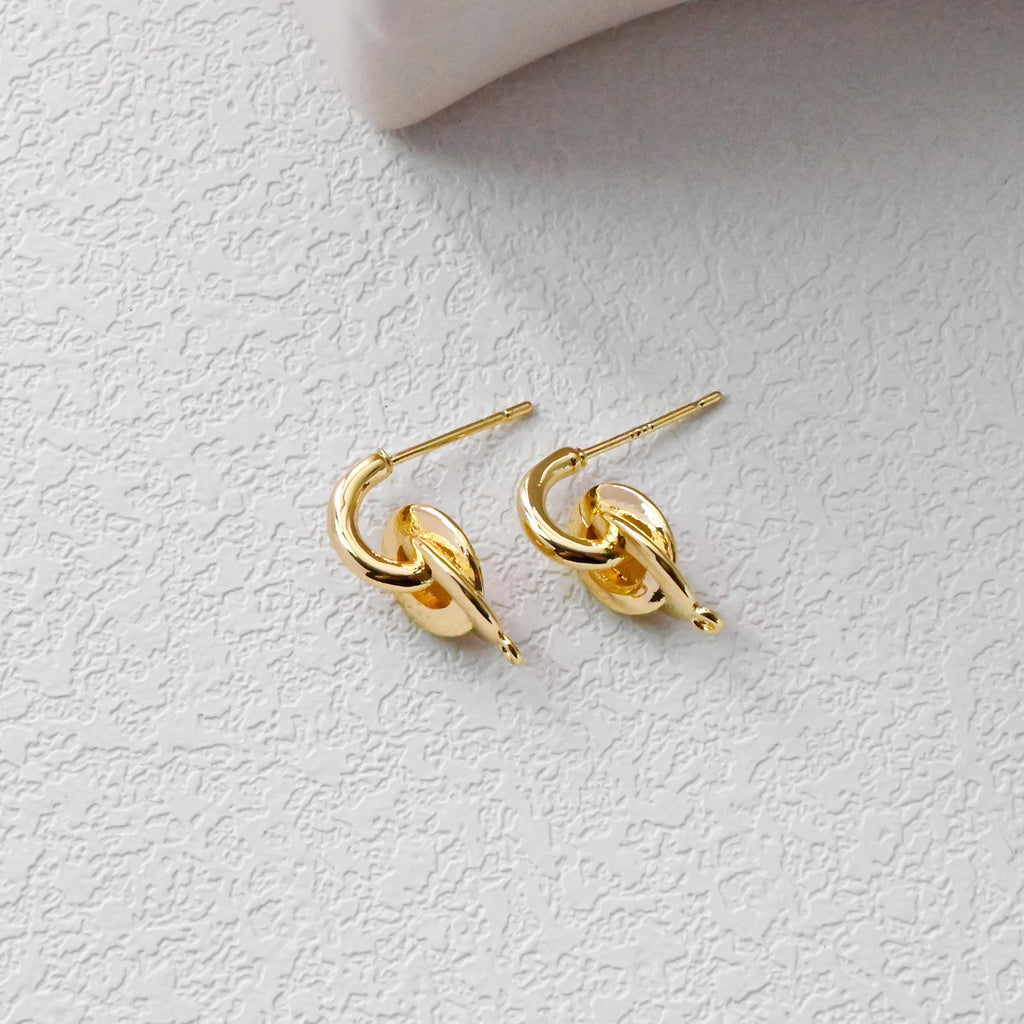 Gold Knot Ear Post, Nickel Free, 18.4*8.3mm, S925 Silver Pin, 18K Gold Plated Stud Earring Finding D0451