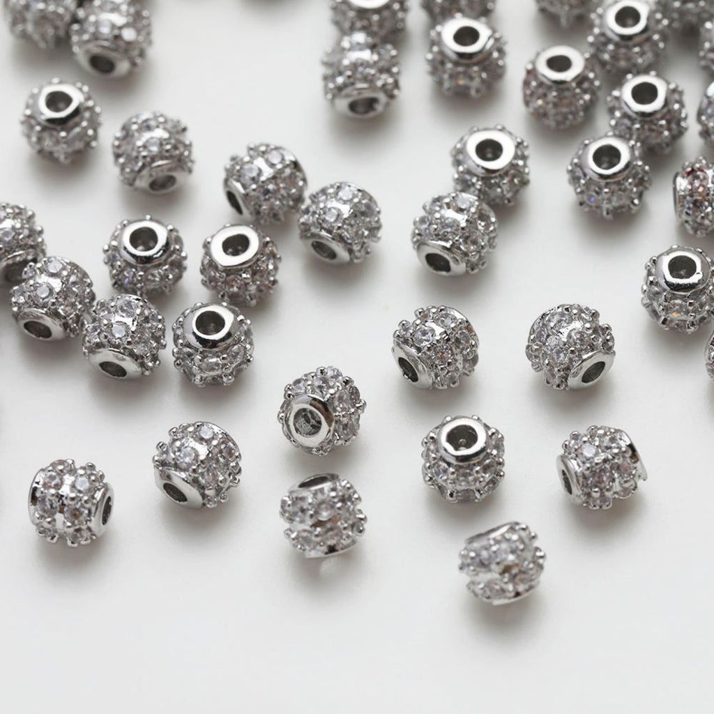 Pave CZ Round Spacer Beads, 14K Gold/Silver Plated,Round Beads, Dainty Earring Making Beads, Jewelry Finding JG070