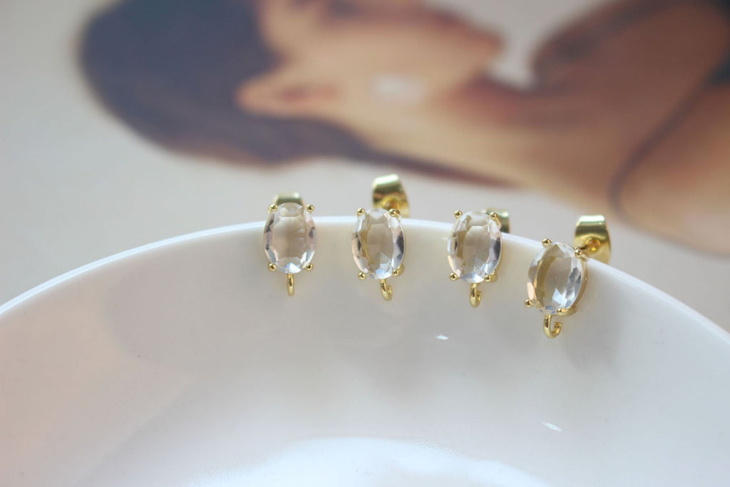 Rectangle Ear Post with Loops, Nickel Free, Micro CZ Pave, 18K Gold Plated Stud Earring Finding BB031-F237