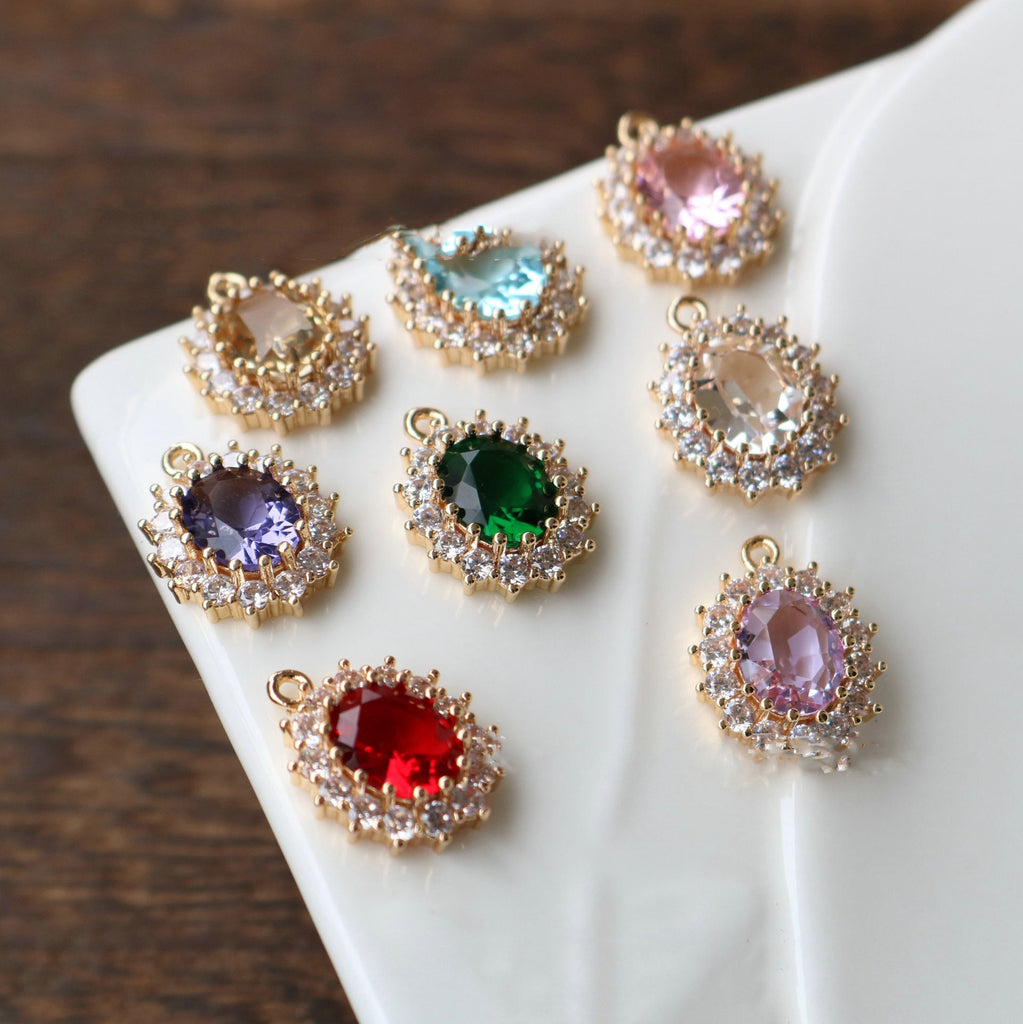 10pcs CZ charms, Cubic Zircon Crystal Pendant, Bracelet Necklace Pendant, 14K Real Gold Plated, Jewelry Findings HL119-F081