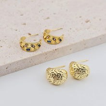 Load image into Gallery viewer, C Shape Ear Post, Cubic Zirconia Pave, Nickel Free, 18K Gold Plated Stud Earring Finding S1260