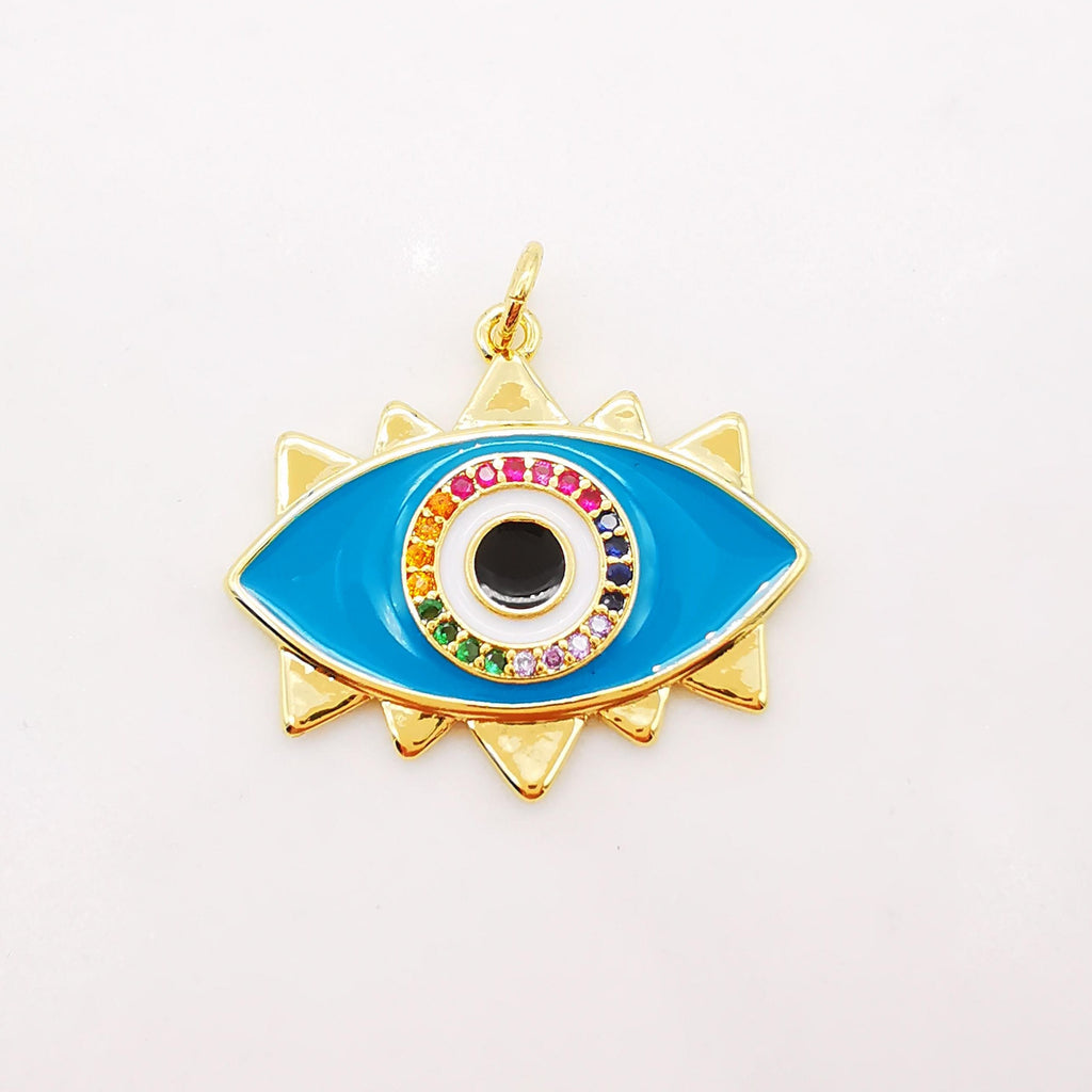 Enamel Evil Eye Charm, 18K Gold Plated Micro CZ Pave Heart Shape Eye Pendant, 23mm, Necklace Making Charm, Jewelry Findings S896-7