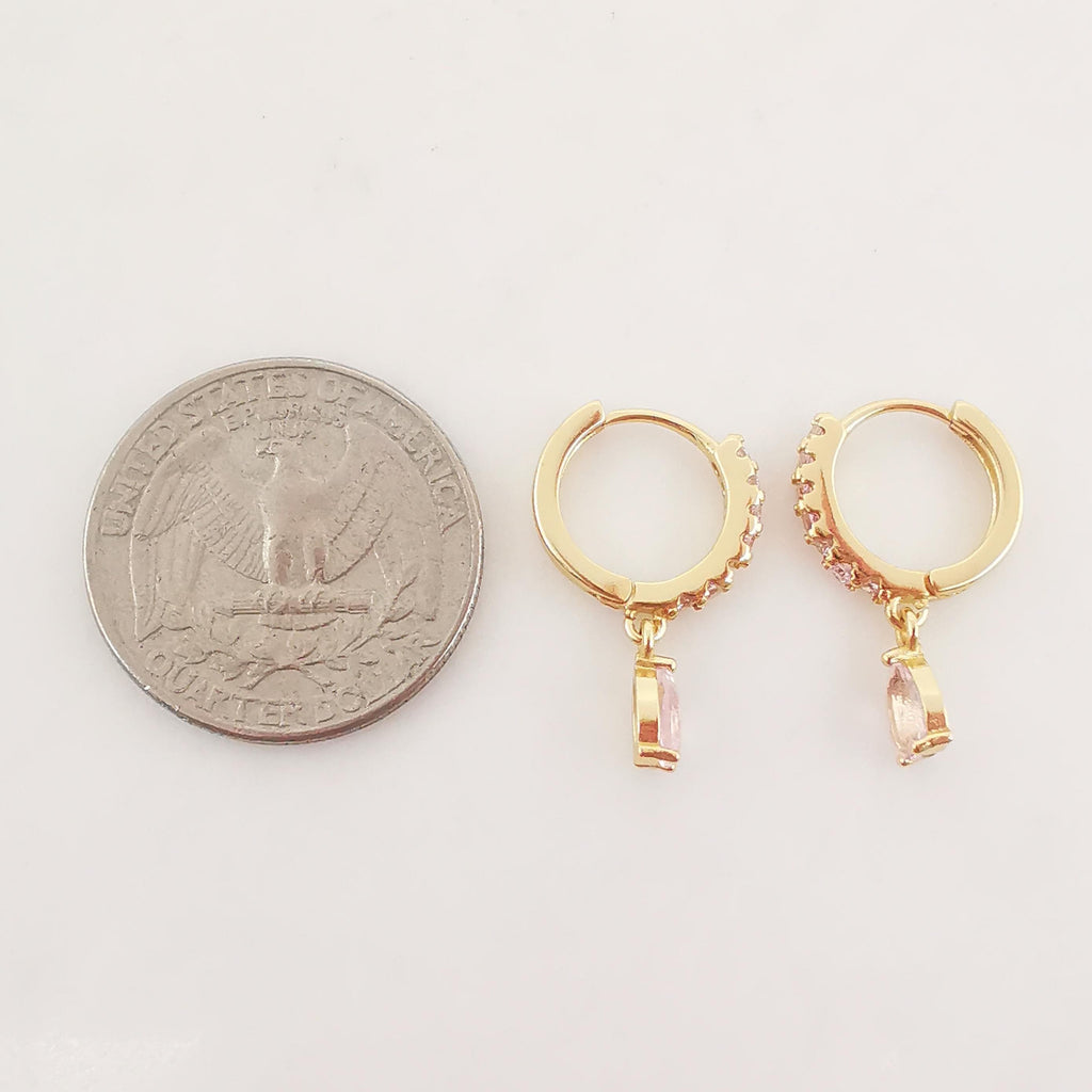 Cubic Ear Hoops Multicolor Pave Crystal, With Tear Drop Crystal, 23mm, 18K Gold Plated Leverback Earrings, Huggie Hoops Earring S20266