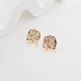 Irregular Pleated Post with Loop, 18K Gold Plated, Pave CZ, S925 Silver Pin Nickel Free Earrings, Hypoallergenic Earring Findings ZX282