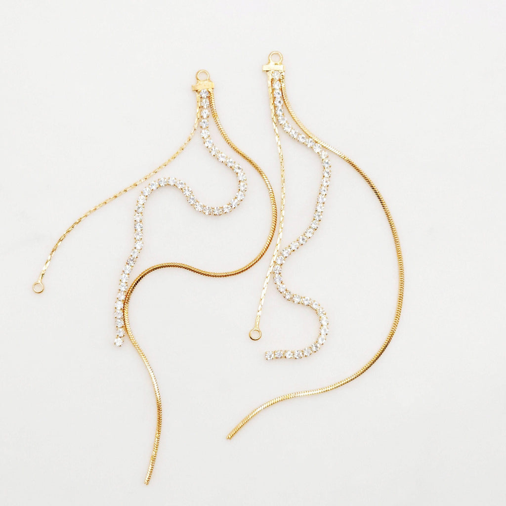 Gold Chain Tassel Pendant, Rhinestone Chain Charm, Cubic Zirconia, 18K Gold Plated Earring Chain Pendant, Earring Findings ZX087