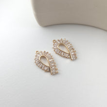 Load image into Gallery viewer, CZ Pave Leaf Charm, Cubic Zircon Crystal Leaf Pendant, CZ Earring Charms,  Real Gold Plated Brass Earring Charms, Jewelry Finding D0229