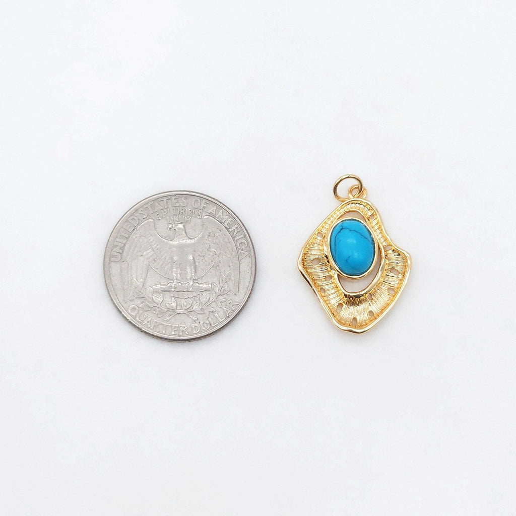 Woodland Plants Pendant, 18K Gold Plated, Turquoise, Necklace Making Charm, Jewelry Findings S20452