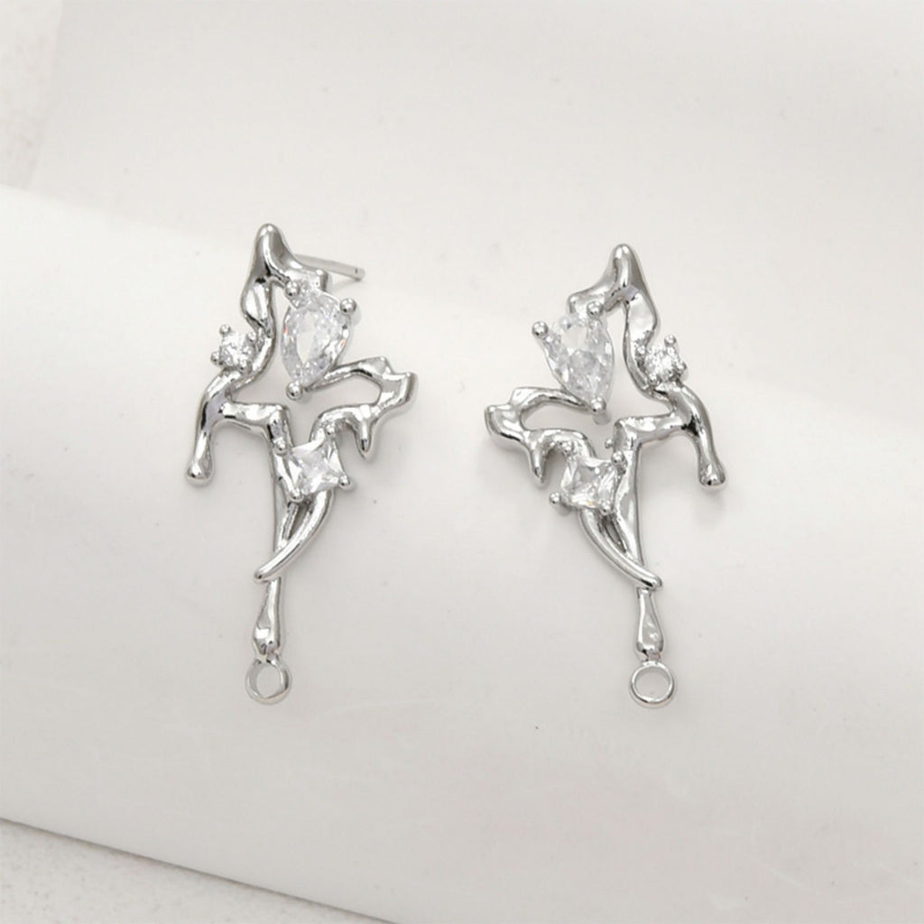 قرط فراشة غير منتظم مع حلقة، ذهب/فضة عيار 14 قيراط، دبوس فضة S925 خالٍ من النيكل، قرط مضاد للحساسية LL208