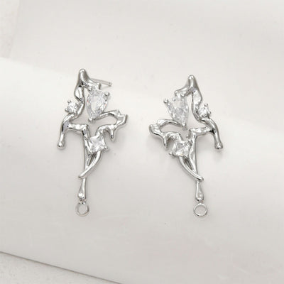 قرط فراشة غير منتظم مع حلقة، ذهب/فضة عيار 14 قيراط، دبوس فضة S925 خالٍ من النيكل، قرط مضاد للحساسية LL208