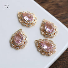 Load image into Gallery viewer, 10pcs Flower Connector, Cubic Zircon Crystal Pendant, Bracelet Necklace Pendant, 14K Real Gold Plated, Jewelry Findings HL125-F089