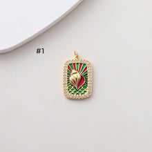 Load image into Gallery viewer, Rectangular Card Charm, Enamel Pendant, 18K Gold Plated, CZ Pave Pendant, Marine Life Pendant, Necklace Making Charm, Jewelry Findings S1388