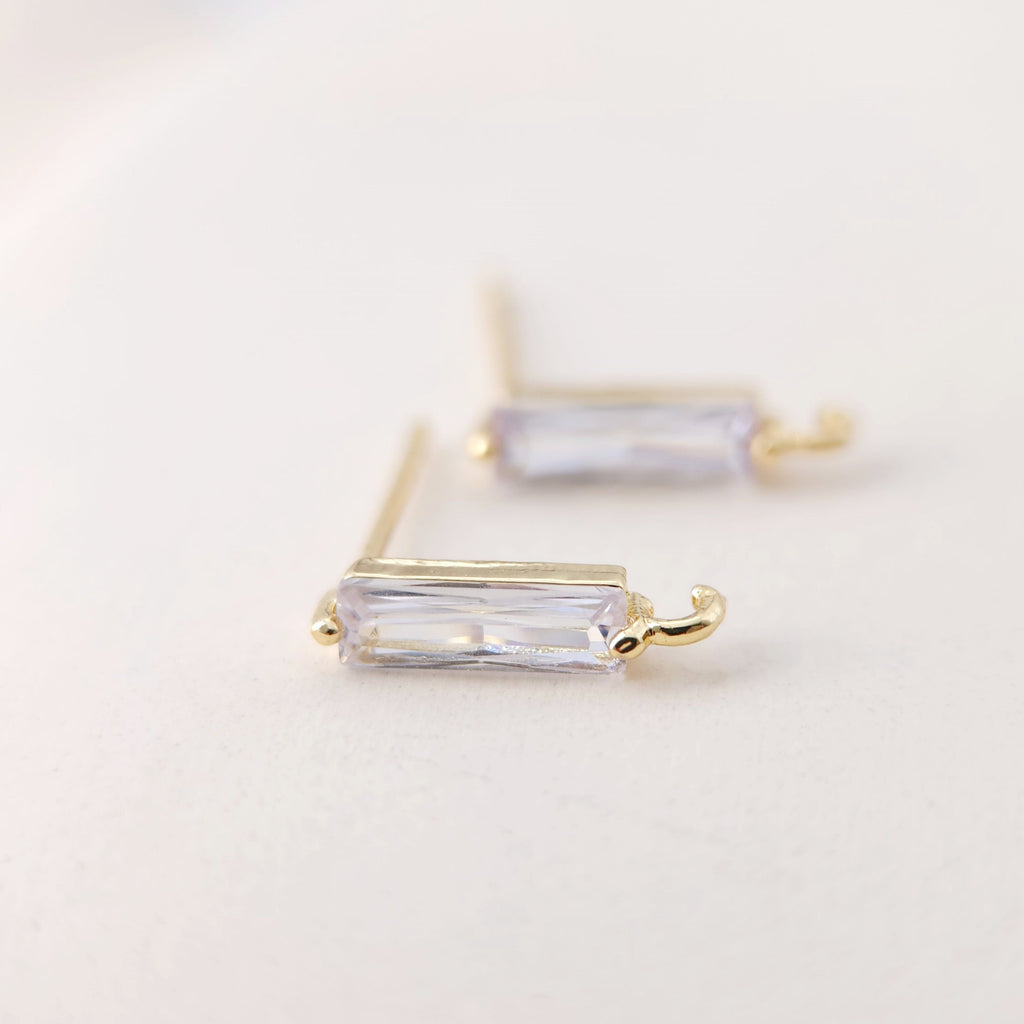 4pcs Rectangular CZ Earring Post With Loop, S925 Silver Pin Nickel Free Post, 18K gold Plated, Hypoallergenic Earring Findings D0083