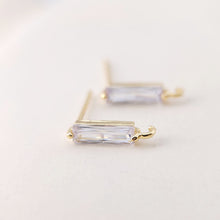 Load image into Gallery viewer, 4pcs Rectangular CZ Earring Post With Loop, S925 Silver Pin Nickel Free Post, 18K gold Plated, Hypoallergenic Earring Findings D0083