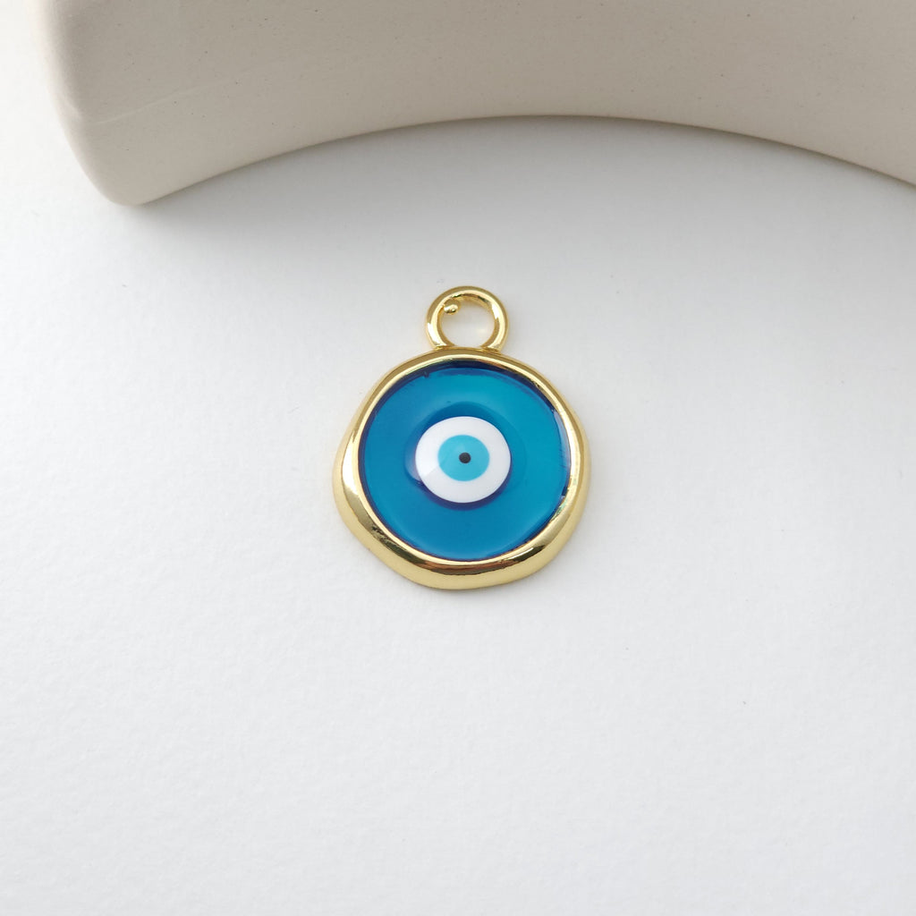 Enamel Multicoloured Evil Eye Charm, 18K Gold Plated Round Pendant, 20mm, Necklace Making Charm, Jewelry Findings S1231