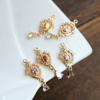 10pcs- Crystal Tiny Teardrop Charms, 14K Gold Plated Teardrop Pendant, 6*16mm, Jewelry Findings HL061-F145