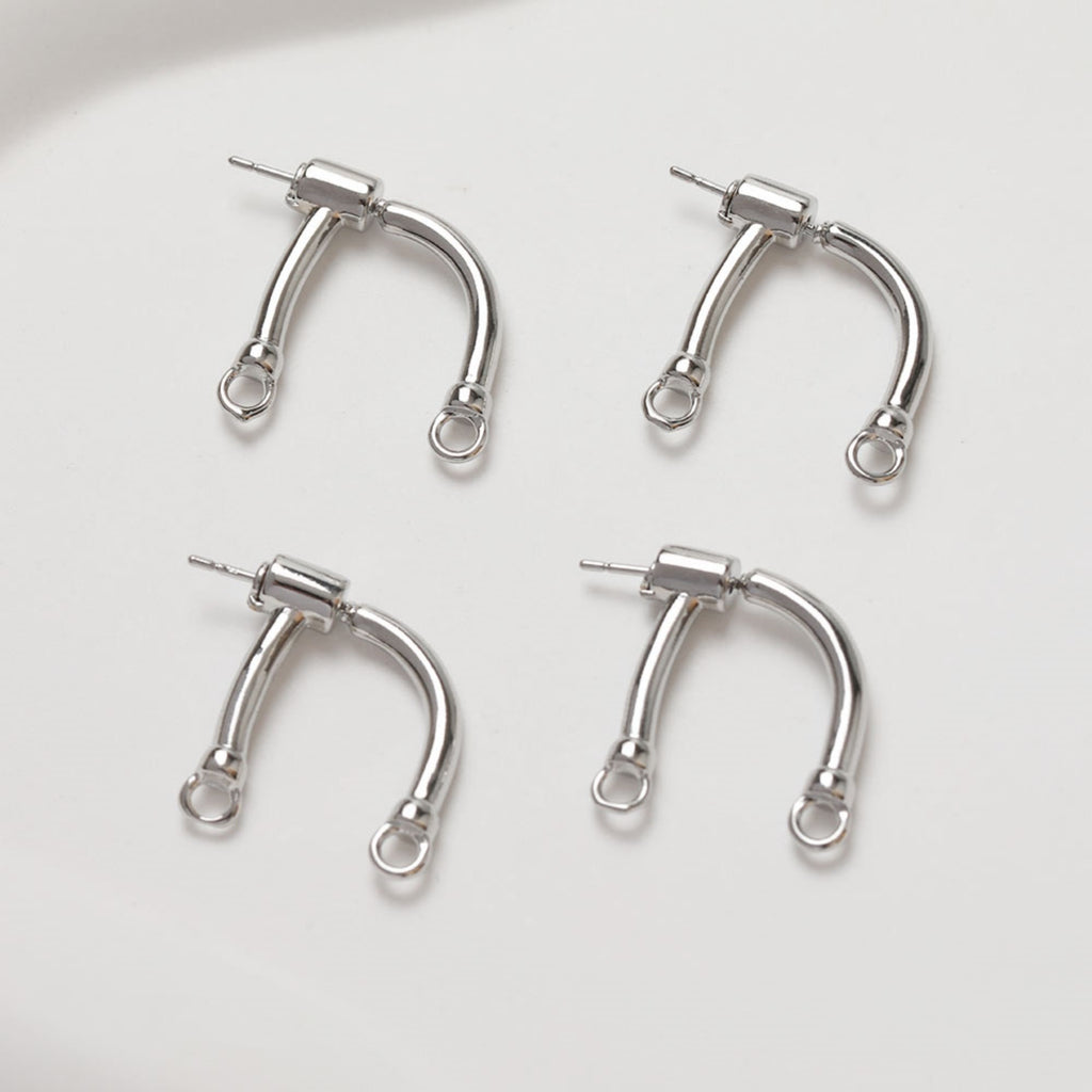 14K Gold Arch Shape Earring Post With 2 Loops, S925 Silver Ear Pin Nickel Free Earrings, Hypoallergenic Earring Findings GZ351