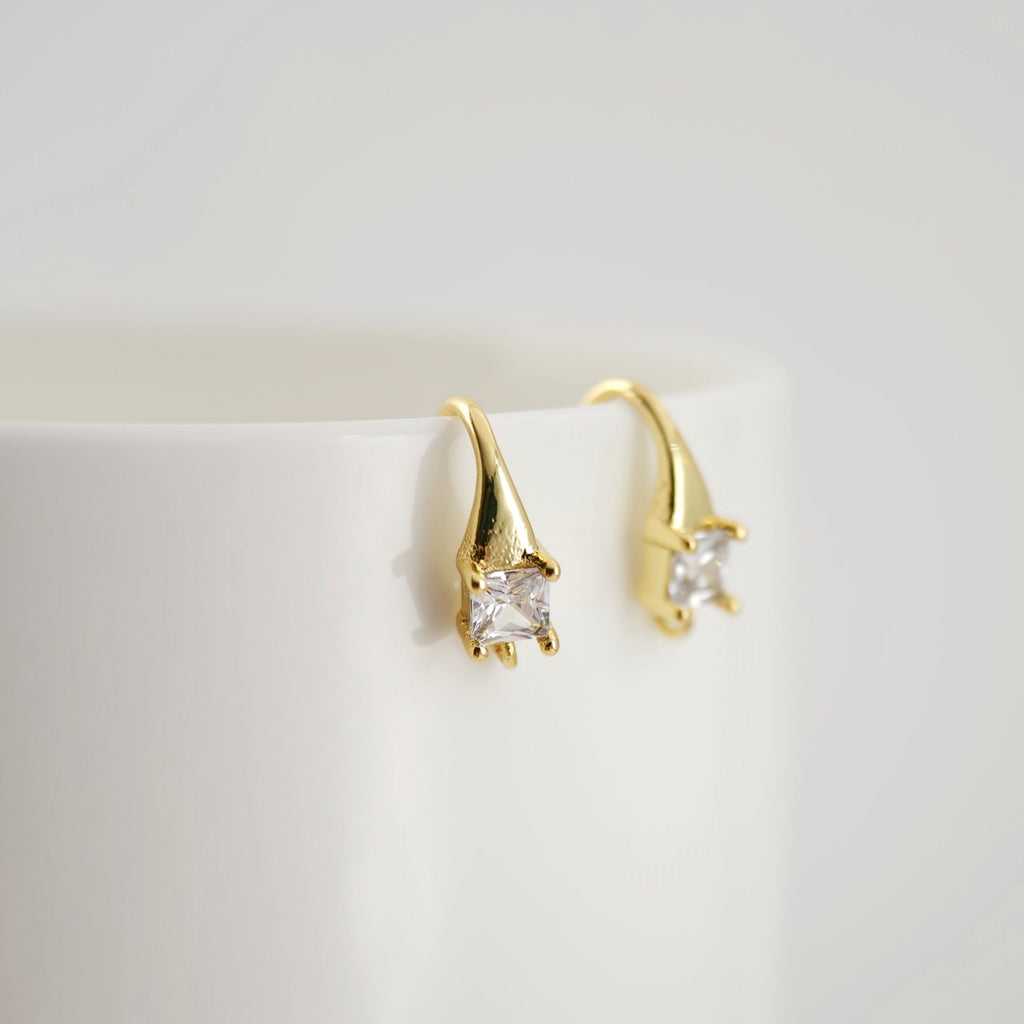 Alambres para pendientes chapados en oro de 18 quilates, ganchos cuadrados con pavé cúbico, sin níquel, ganchos para pez, alambres para bisutería D0172