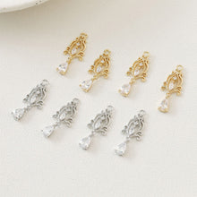Load image into Gallery viewer, Flower Charm, Cubic Zircon Crystal Flower Pendant, Drop CZ Earring Charms,  Real Gold Plated Brass Earring Charms, Jewelry Findings JG053