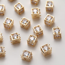 Load image into Gallery viewer, Square Cube Beads, 18K Gold Plated Beads, CZ Pave Bracelet Beads, Square Spacer Beads, Jewelry Finding JG025