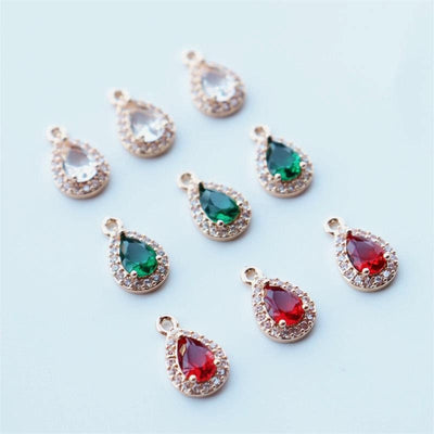 Crystal Tiny Drop Charms, 14K Gold/Silver Plated Teardrop Pendant, CZ Pave, 8*12mm, Jewelry Findings JY060-F158