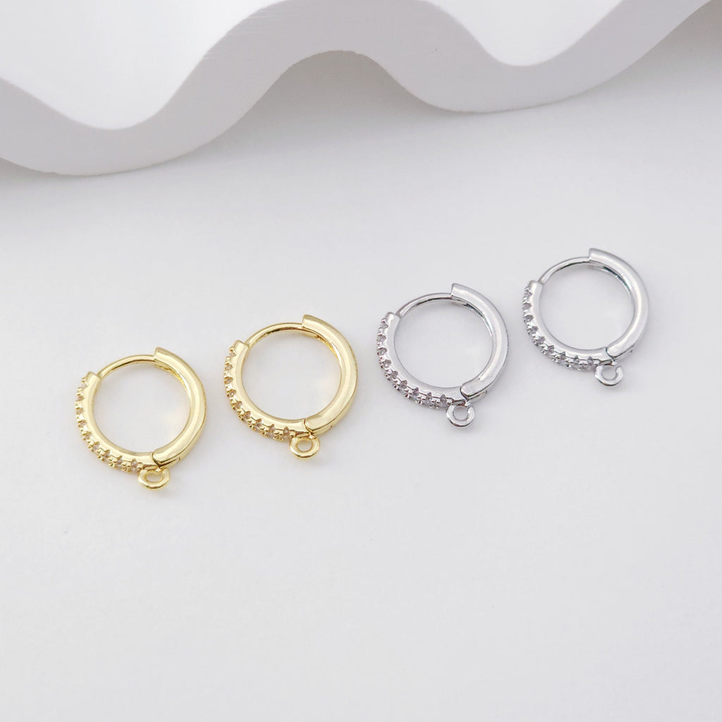CZ Pave Earring Hoop, Gold Plated Huggie Hoop Earring with Loop, Huggie Hoops DIY Earring  Findings,Handmade Earring Supplies D0108