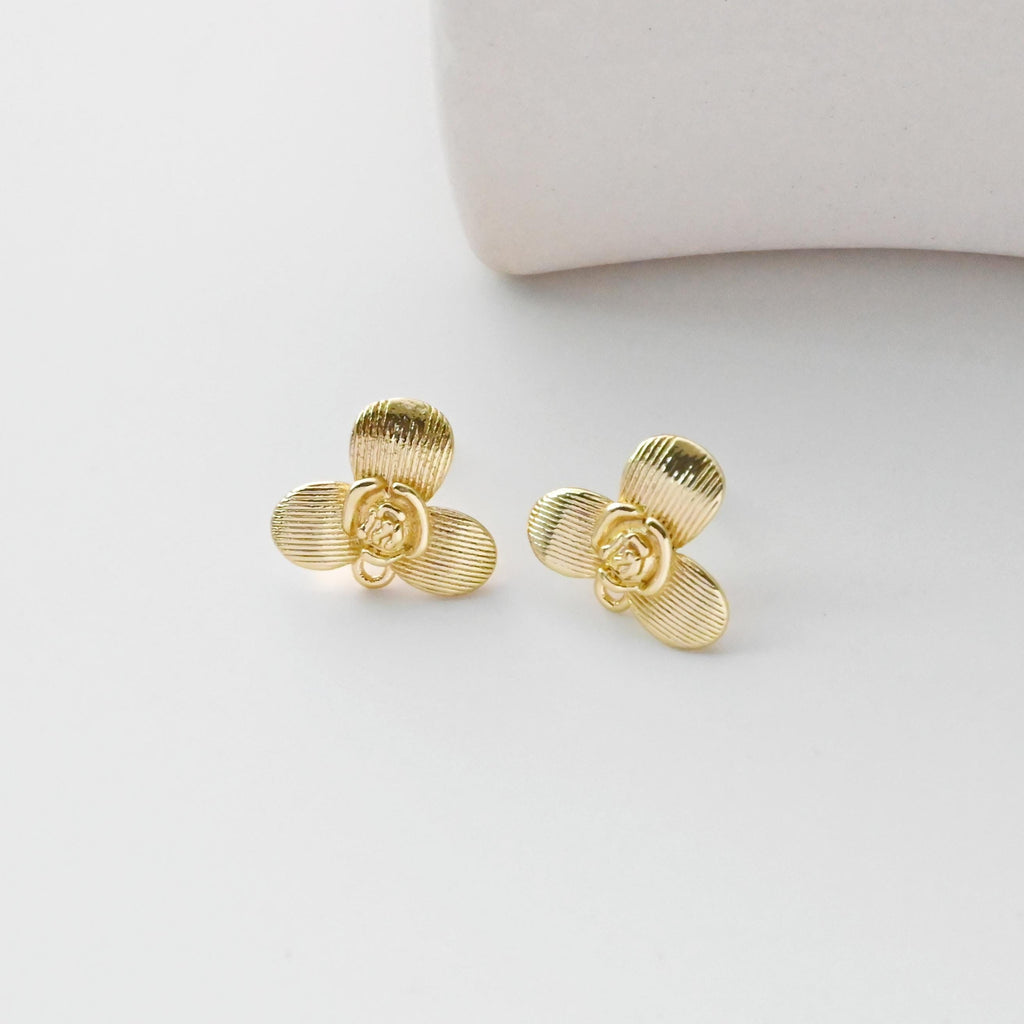 Flower Earring Post, 18K Real Gold Plated Brass Stud Earring With Loop, s925 silver pin, Nickel Free, Earring Finding D0444