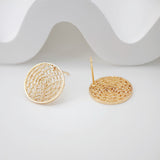 4pcs Round Mesh Earring Post , 18K Gold Circel Stud Earring, S925 Silver Ear Pin, Nickel Free, Earring Making Findings ZX014