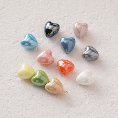 5pcs Heart Ceramic Beads, 14mm, Loose Ceramic Beads for Jewelry Making, Bracelet DIY Beads Finding GZ429
