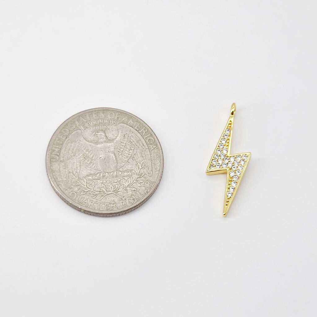 Lighting Charm, CZ Pave Pendant, 18K Gold Plated, Bracelet Making Charm, Jewelry Findings S20694