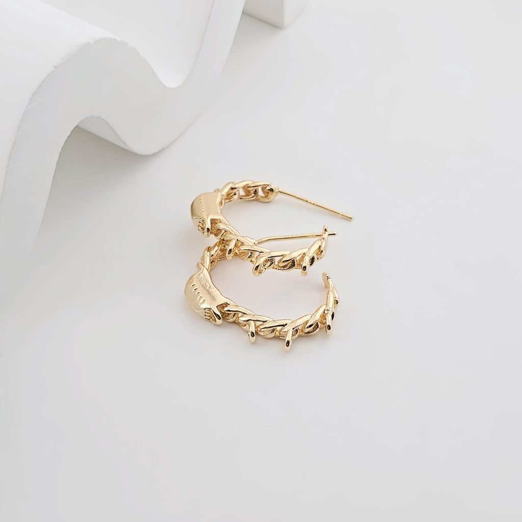 Twisted C Shape Earrings Post With 3 Loops, 14K Gold Plated, S925 Silver Ear Pin Nickel Free Earrings, Earring Findings ZX288