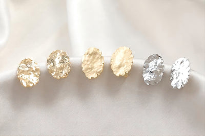 Hammered Ear Post With Loop, Oval Shape, S925 Silver Ear Pin Nickel Free, Gold Ear Stud, Hypoallergenic Earring Findings G009-ZX7002