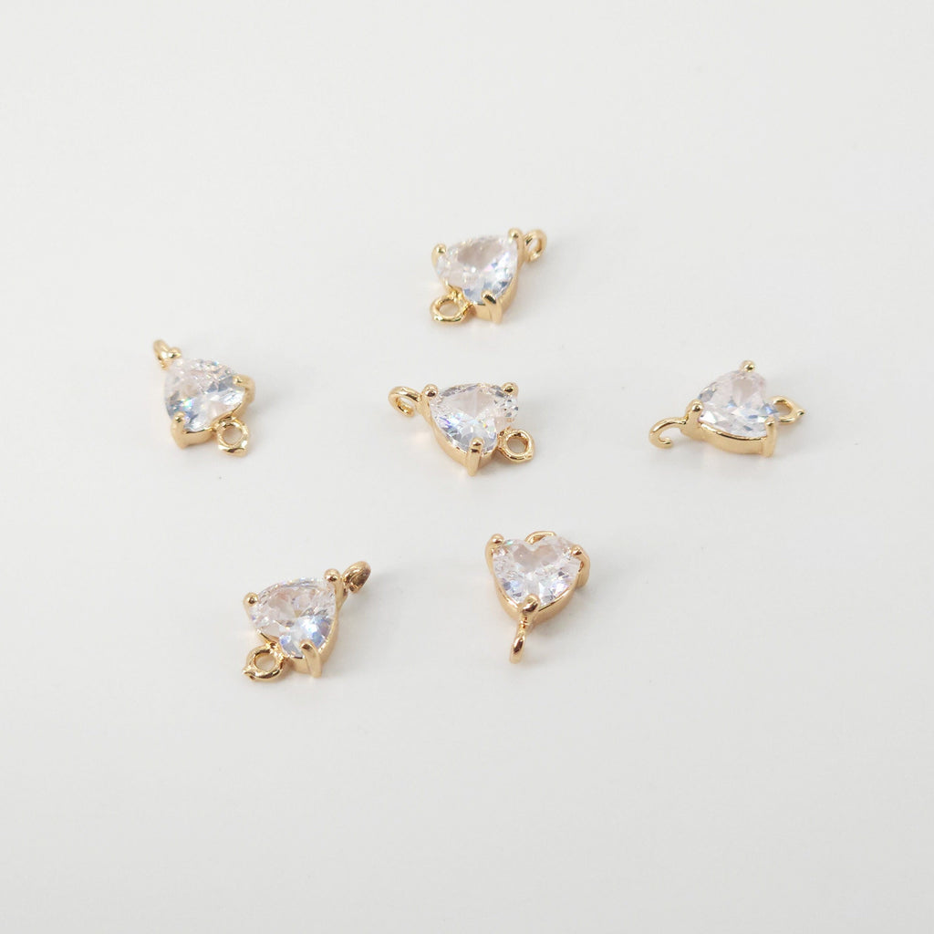 Dije conector de corazón pequeño, colgante de pavé cúbico, dije de amor, fabricación de pulseras y collares, accesorios de joyería chapados en oro HL008-F055