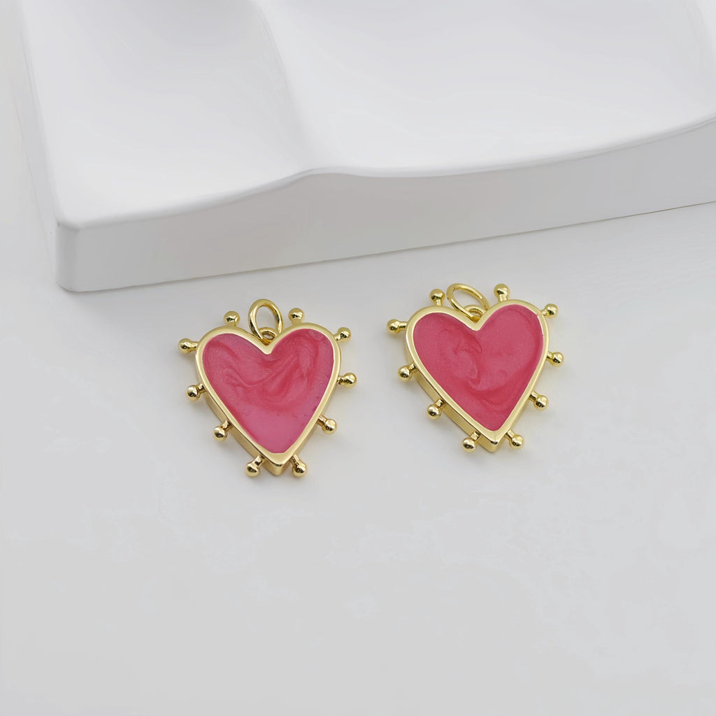 Enamel Heart Charm, 18K Gold Plated Heart Pendant, CZ Pave, Necklace Bracelet Making Pendant S20783
