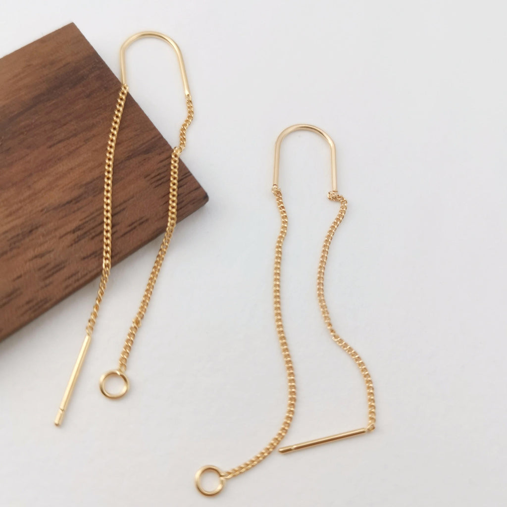10 Pairs- 14K Gold Plated Ear Threader, 60mm Threader Earrings, 0.6x0.8mm Flat Chain Wire, Chain Earrings, Z088