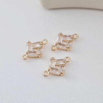 CZ Pave Rhombic Connector, Cubic Pendant, Earring Connectors, Real Gold Plated Brass Earring Charms, Jewelry Findings D0287