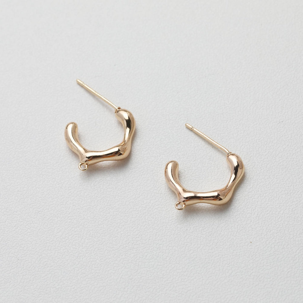 C Shape Earrings Post With Loop, 18K Gold/Silver, Nickel Free, Ear Stud Loop, Hypoallergenic Earring Findings GT026-ZX261