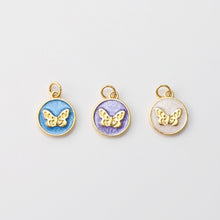 Load image into Gallery viewer, Enamel Round Pendant, Butterfly Charms, 18K Gold Plated Circle Charms, For Bracelet And Necklace Making, Jewelry Findings S1431