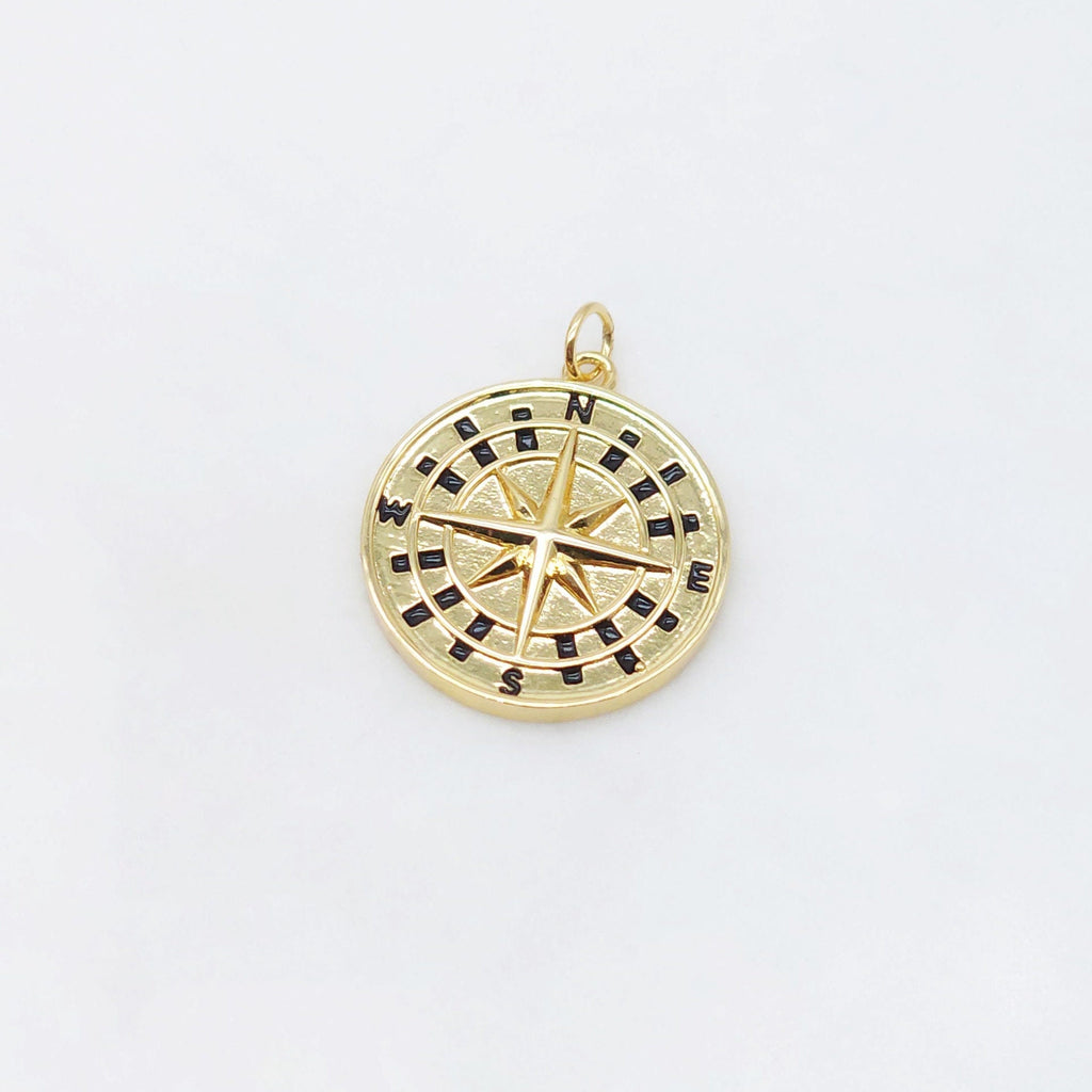 18K Gold Compass Pendant, Compass Charm for Necklace Making, Jewelry Findings S20480