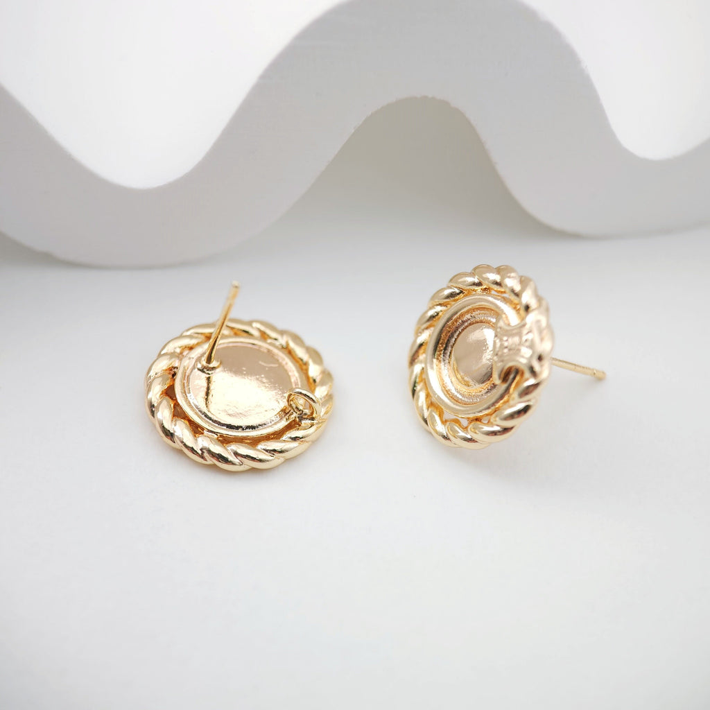 Round Sun Earring Post, 18K Gold Plated Stud Earring With Loop, Sunshine Ear Studs, Earring Finding ZX211