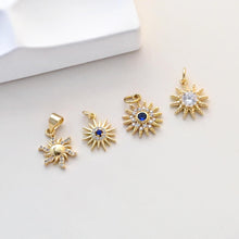 Load image into Gallery viewer, CZ Pave Sun Charms, Round Pendants, Crystal Cubic Pave Charms, 18K Gold Plated, Neckalce And Earring Making, Jewelry Findings S1340