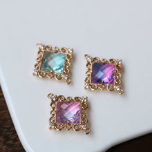 Load image into Gallery viewer, Rhombus Shaped Crystal Pendant, Glass Charm, 14K Gold Plated, CZ Pave, Jewelry Making Findings HL039-F240