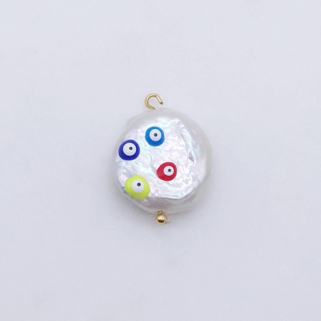 Natural Freshwater Pearl Beads, Enamel Evil Eye Baroque Pearl Charm, 18K Gold Plated, 17mm, Bracelet Necklace Making Jewelry Finding S20597