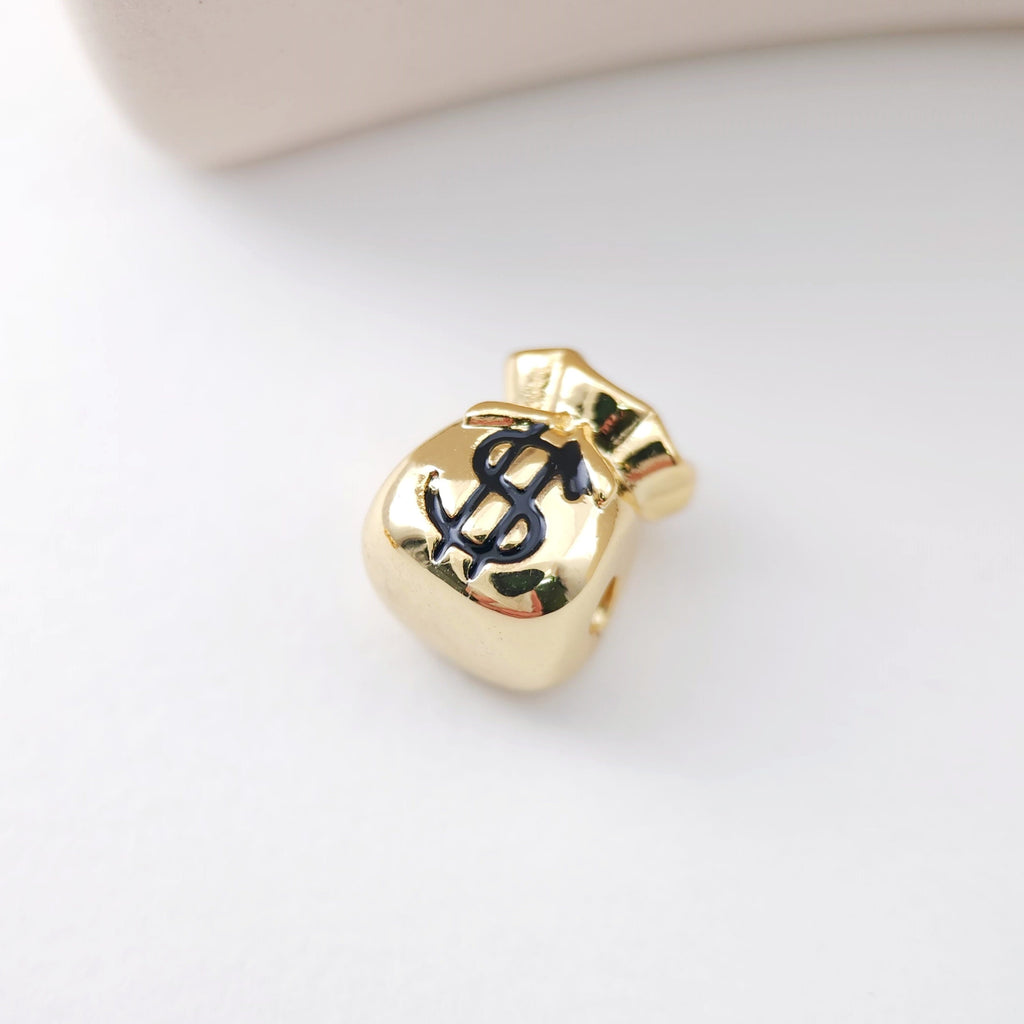 Enamel Money Bag Beads, Dollar Spacer Beads, 18K Gold Plated,  Bracelet Necklace Making Jewelry Finding S1136