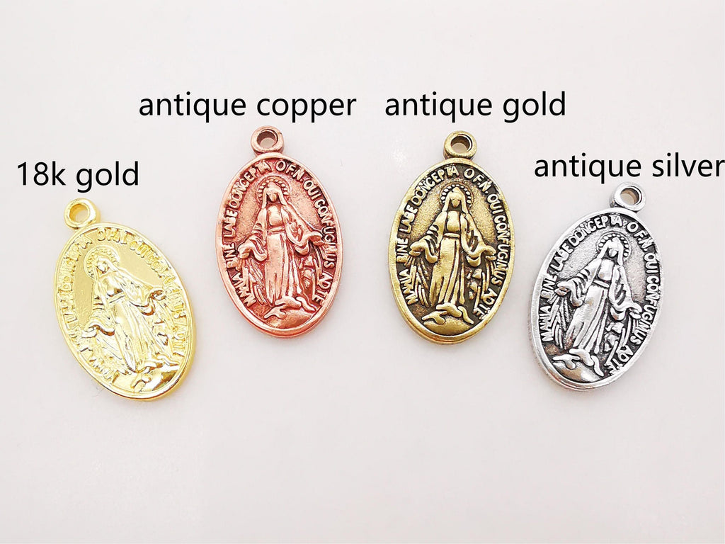 Saint Maria Charms, Religious Charms, 12x20mm, 18K Real Gold Plated Our Lady Pendants, Vintage Necklace Making Charms S712
