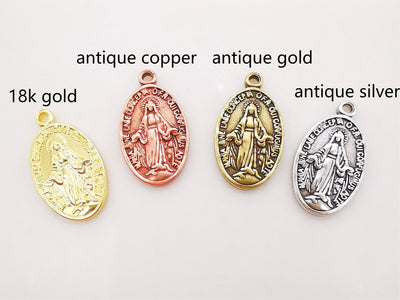 Saint Maria Charms, Religious Charms, 12x20mm, 18K Real Gold Plated Our Lady Pendants, Vintage Necklace Making Charms S712