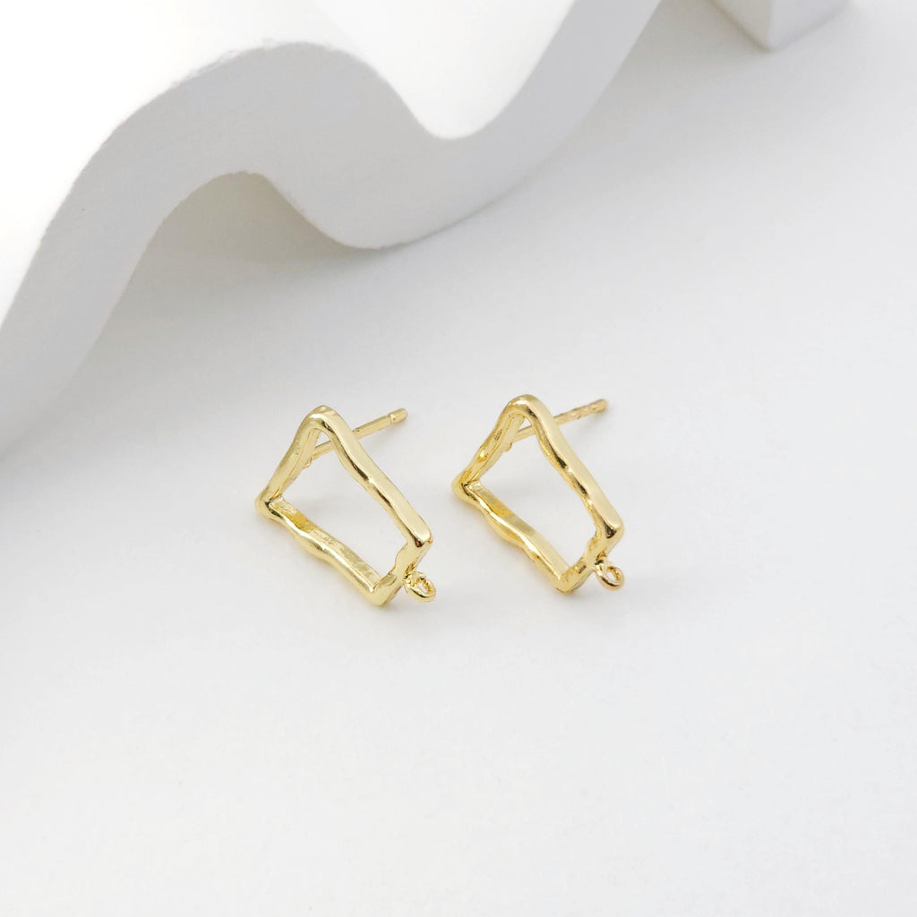 18K Gold Irregular Quad Earring Post With Loop, S925 Silver Pin, Stud Earring Nickel Free, 14*10mm, Hypoallergenic Earring Findings D0230