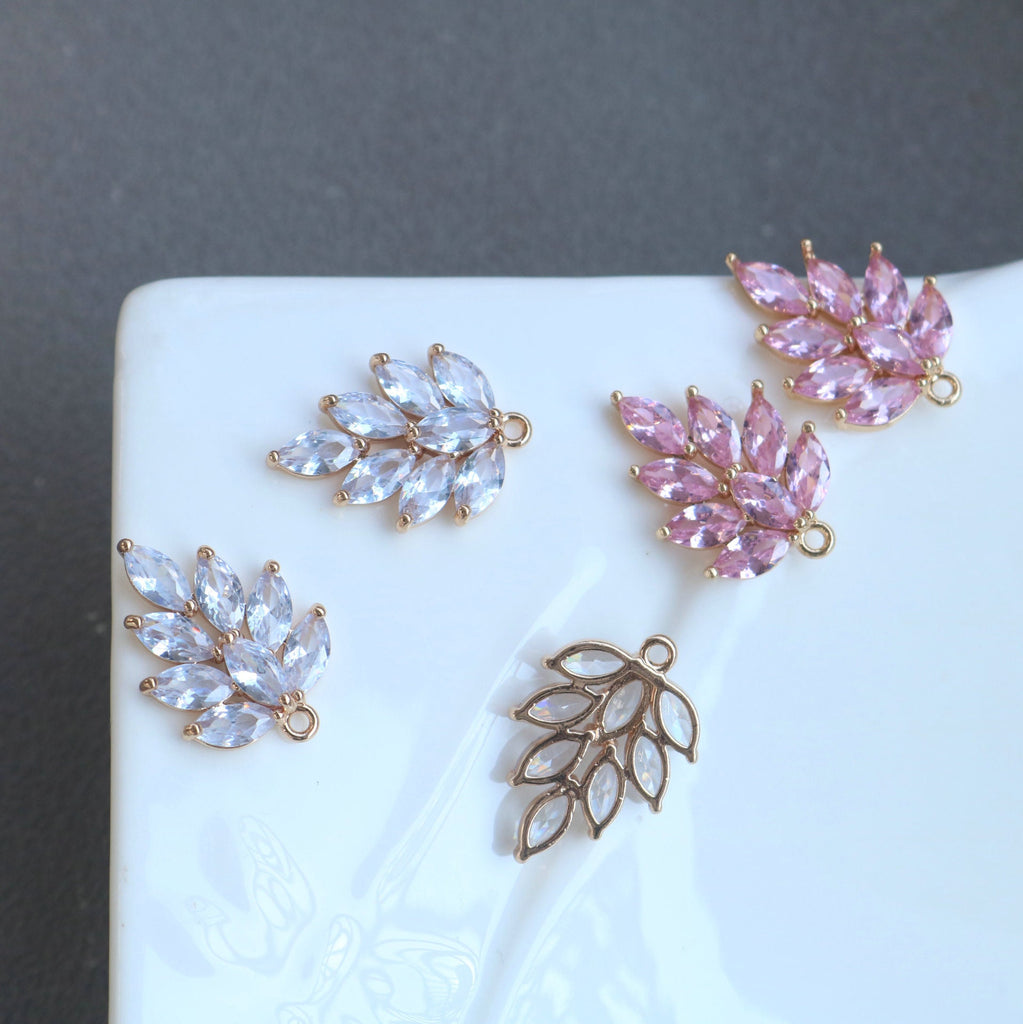 2pcs Big Size CZ Pave Leaf Charm, Cubic Zircon Leaf Pendant, CZ Earring Charms,  Gold Plated  Earring Charms, Jewelry Findings HL041-f268