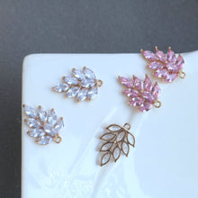 Load image into Gallery viewer, 2pcs Big Size CZ Pave Leaf Charm, Cubic Zircon Leaf Pendant, CZ Earring Charms,  Gold Plated  Earring Charms, Jewelry Findings HL041-f268